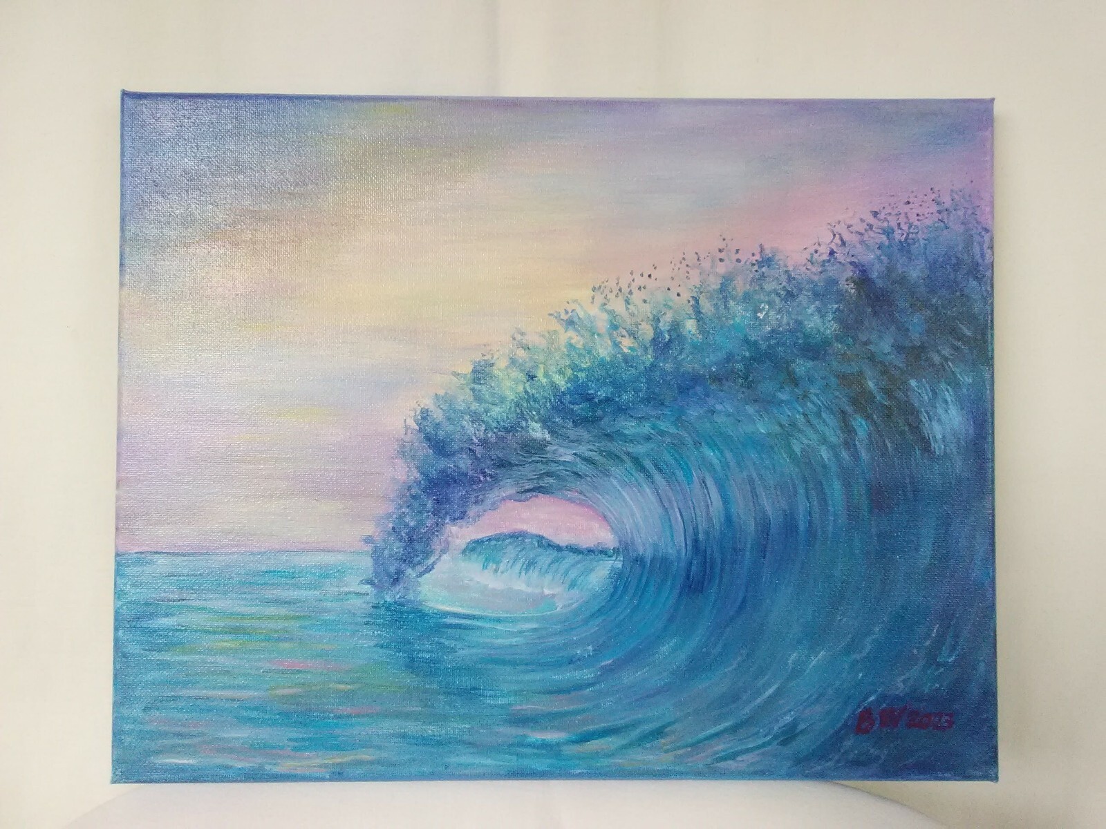 Original Acrylic Painting Wave Pastel Sky Seascape 11X14 Canvas Coastal US Art