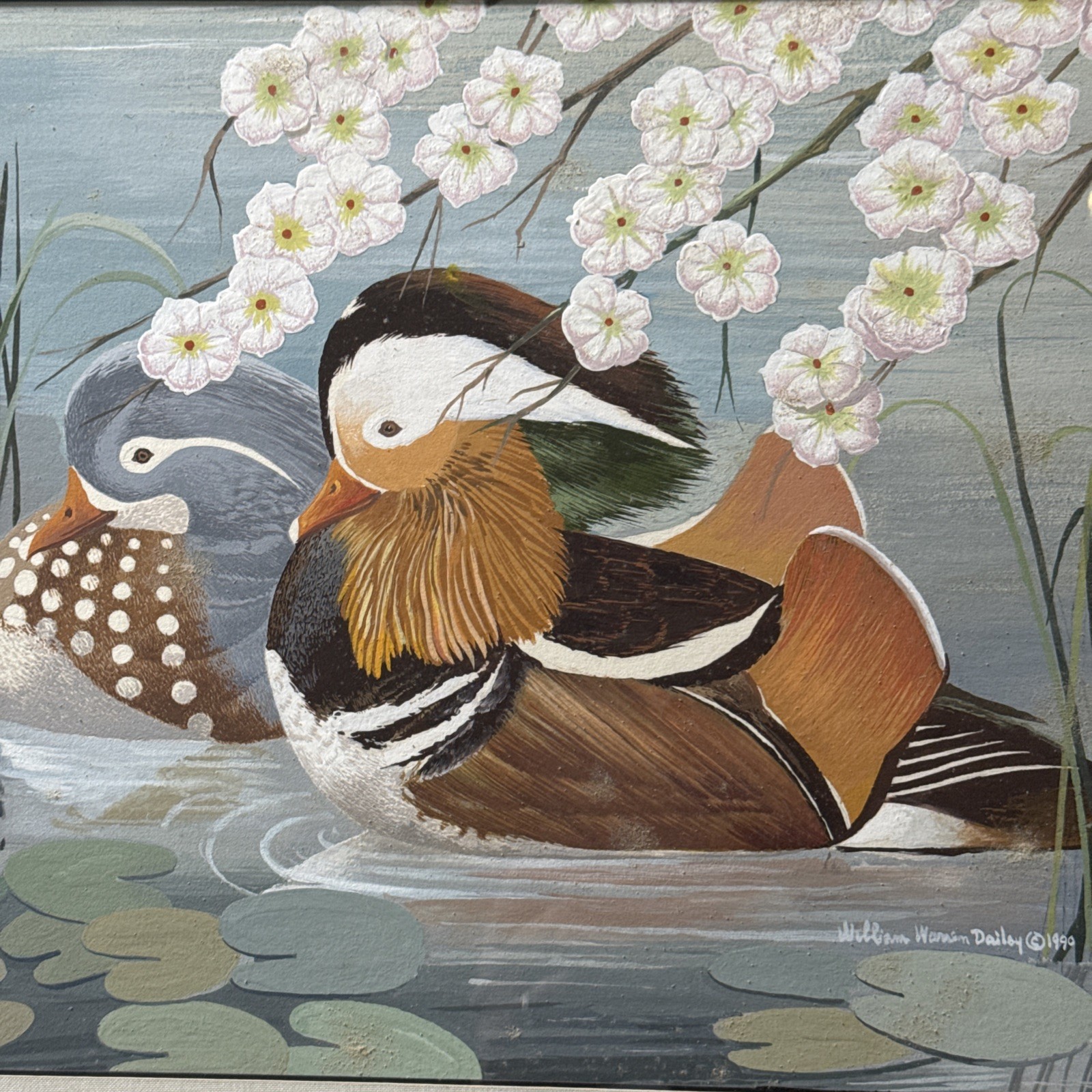 Wedding Ducks William Warren Dailey Mandarin Ducks Oil Painting Signed