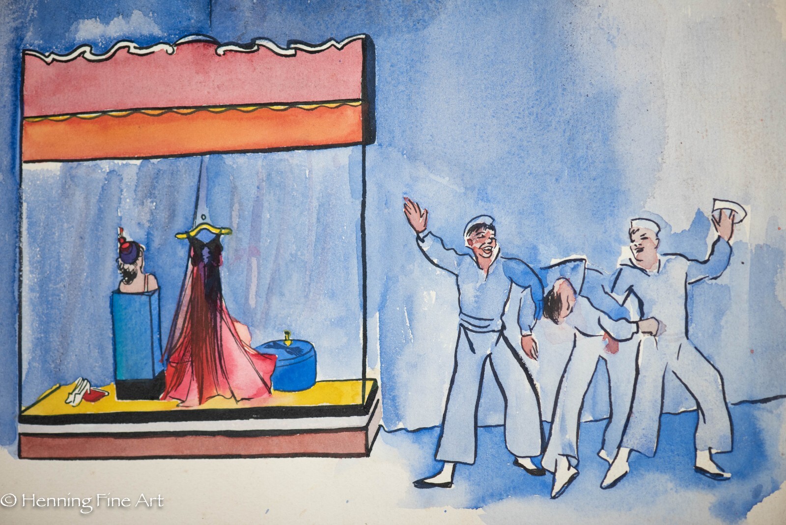 Beautiful Vintage Carl Shaffer Impressionist Painting Dancing Sailor Men WPA 11