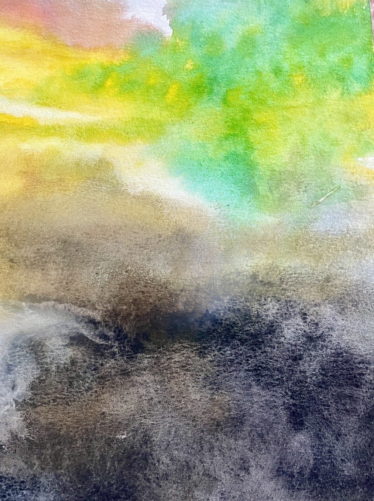 Original Watercolor Abstract, Unframed & Unique 11×14, Yellow, Green, Blue