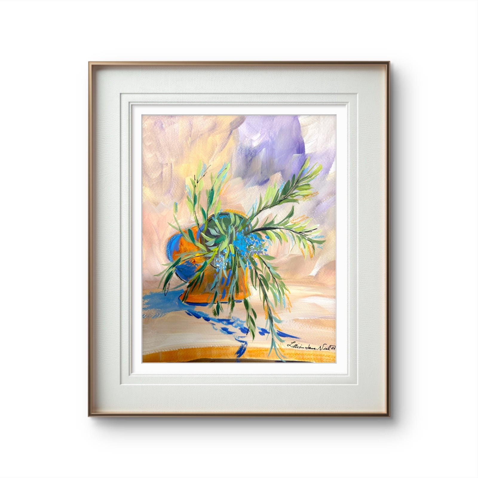 Herbal Pot 9″x12 Abstract Paper Rosemary in a Pot Expressionism Home Art