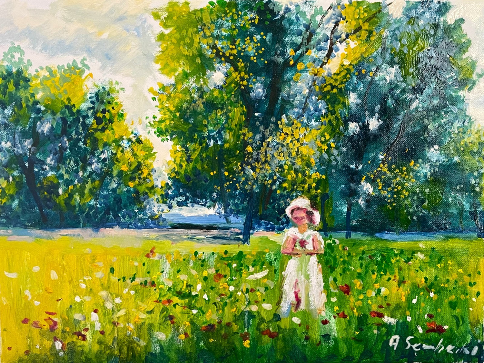 Girl in a Summer Meadow Original Oil Painting 12×16 Impressionist Art