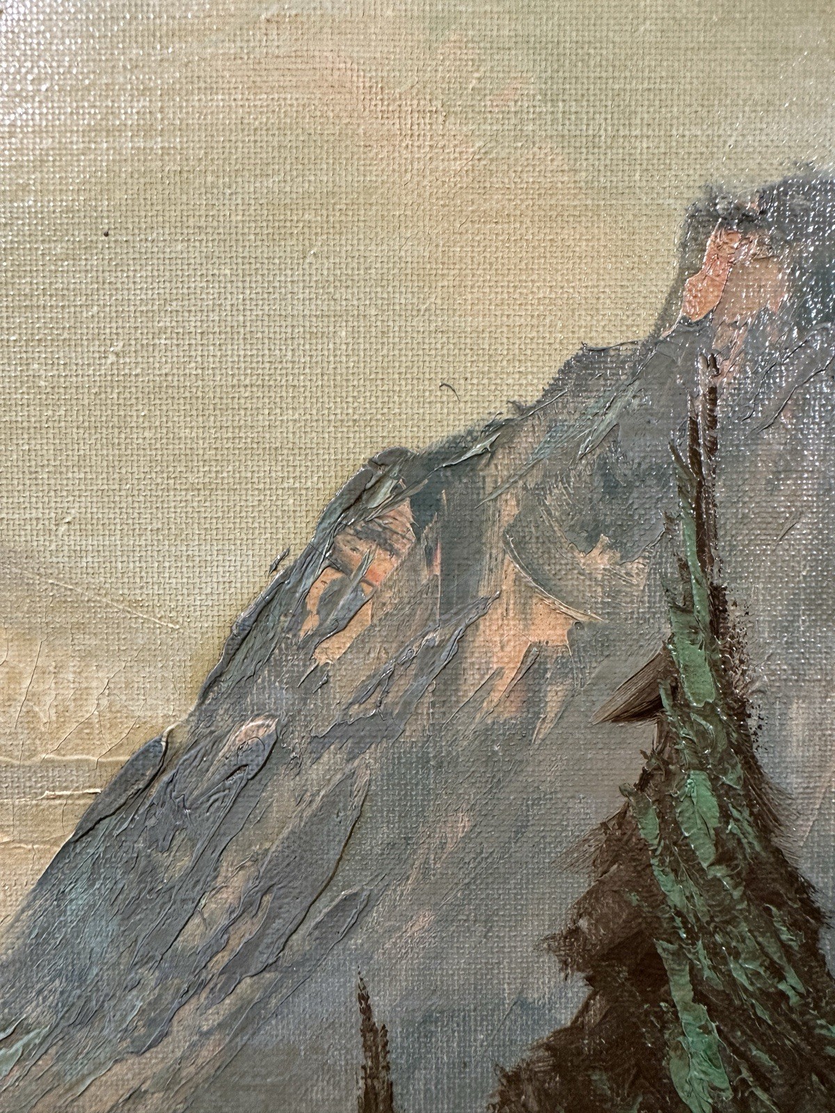 Oil On Canvas Signed Mountain Landscape Austrian Or German School 20th Century
