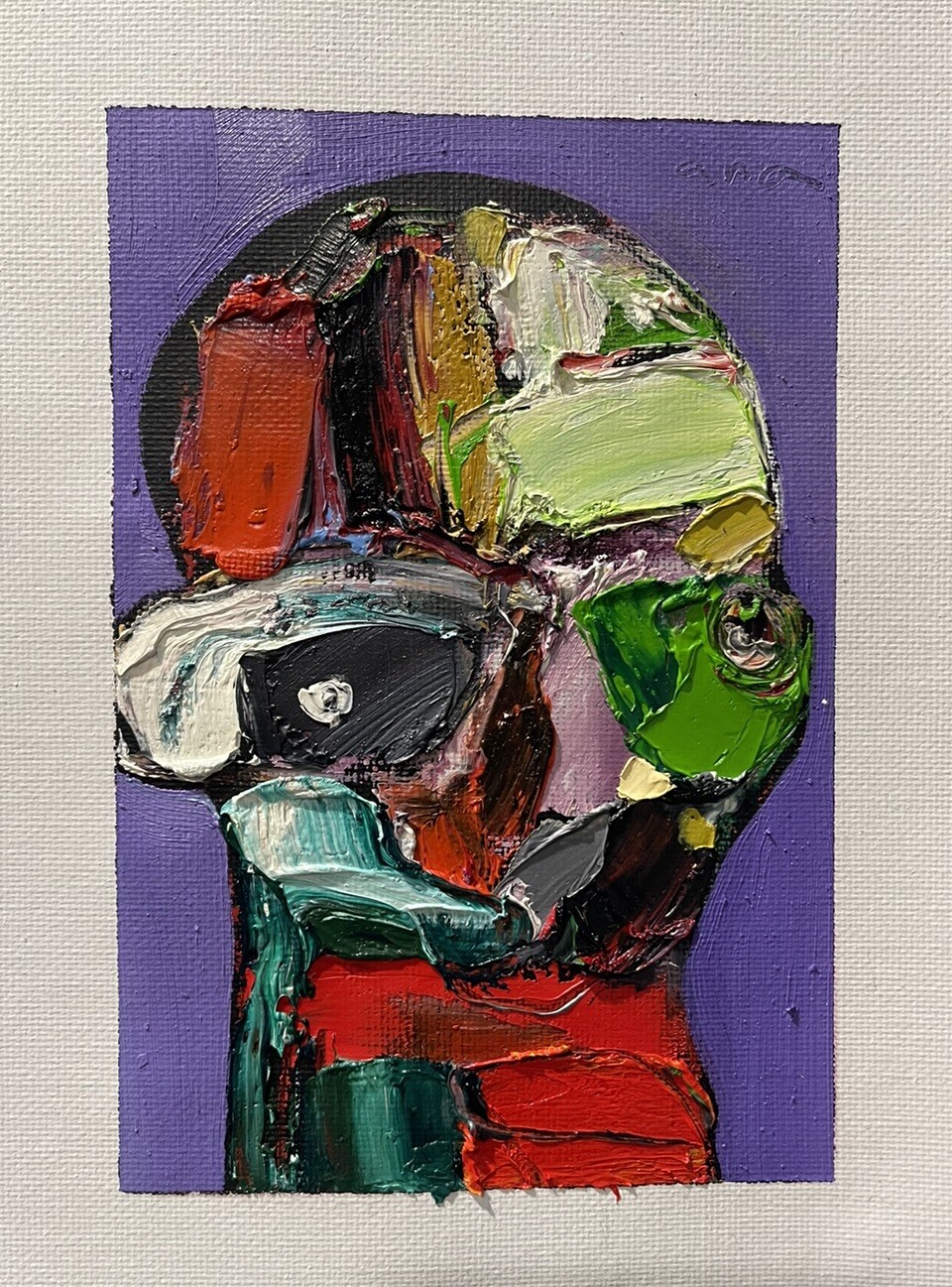 Original abstract painting oil on canvas fabric 4×6 in by Anastasiya Kim