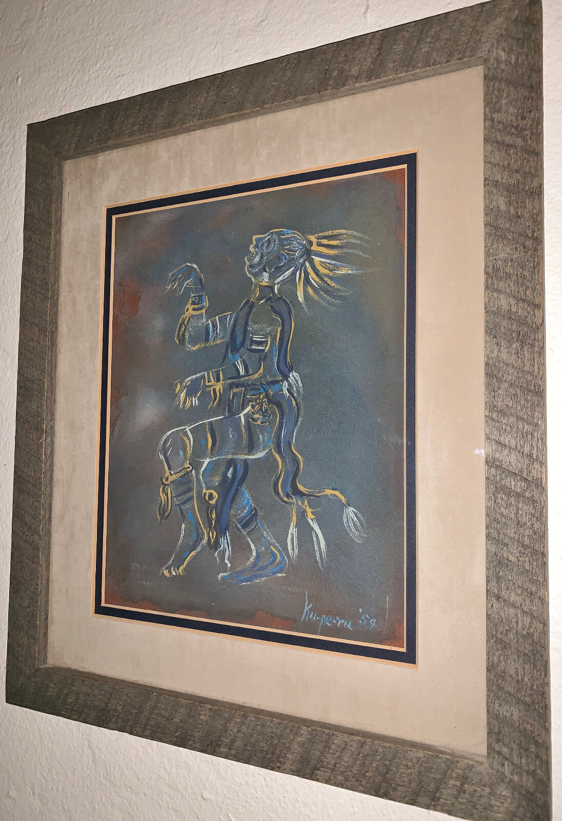Vintage Original T. Suina Indian Dancer 1954 Painting Listed New Mexico Artist