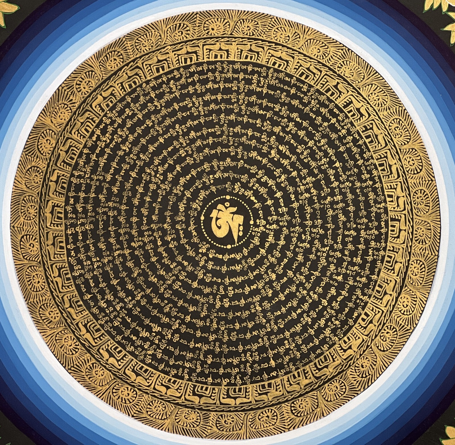 ORIGINAL OM MANI PADME MANTRA MANDALA PRAYER/MEDITATION TIBETAN THANGKA PAINTING