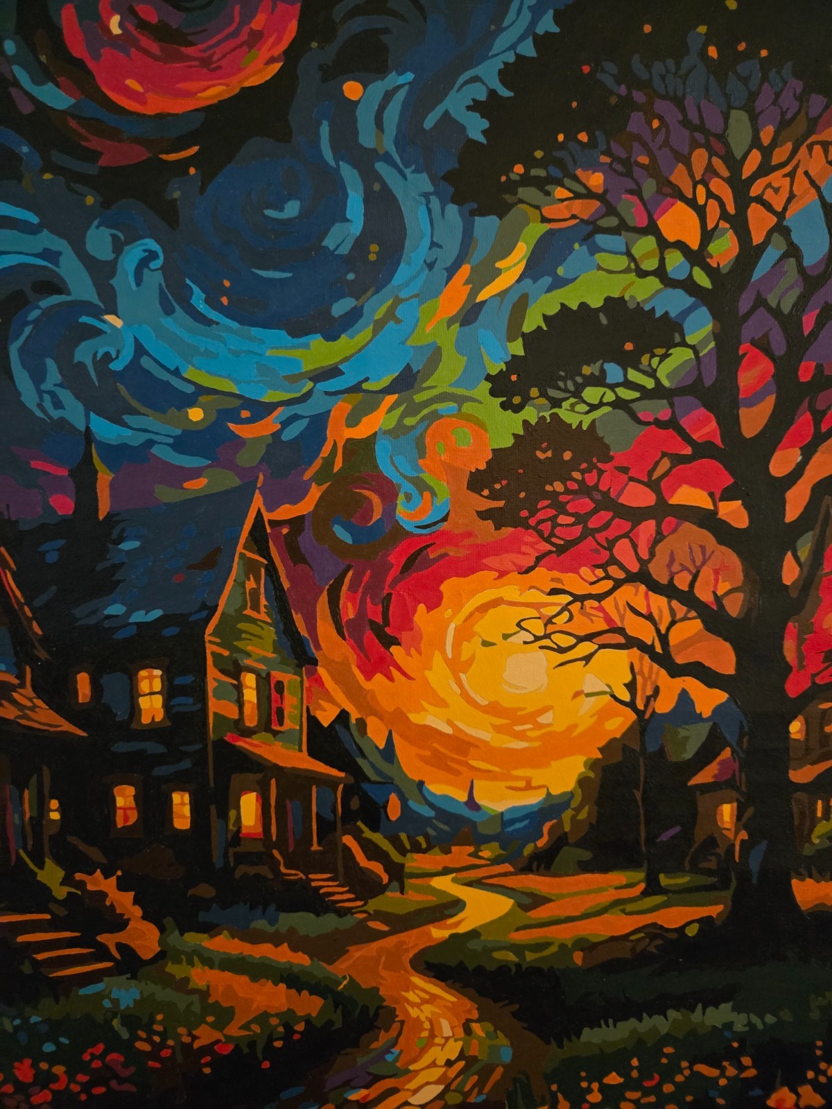 Starry Night Starlit Sky completed Paint by Number Canvas 16 X 20 Unframed