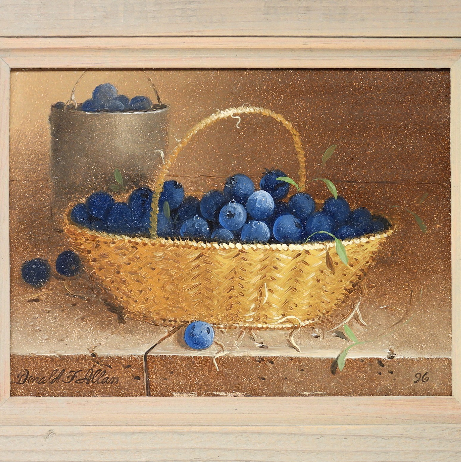 Donald F. Allan Utah/ NY Artist Blueberries in Basket Still Life Oil Painting