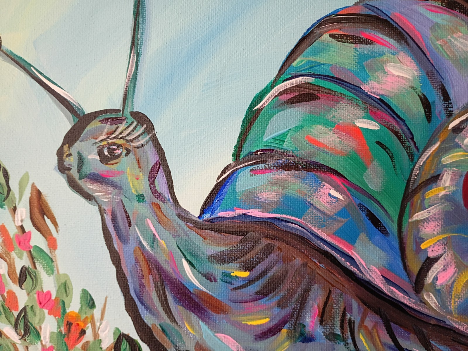 Colorful Snail 11×14 Canvas Original Art Expressionism Abstract Bold Color Kids