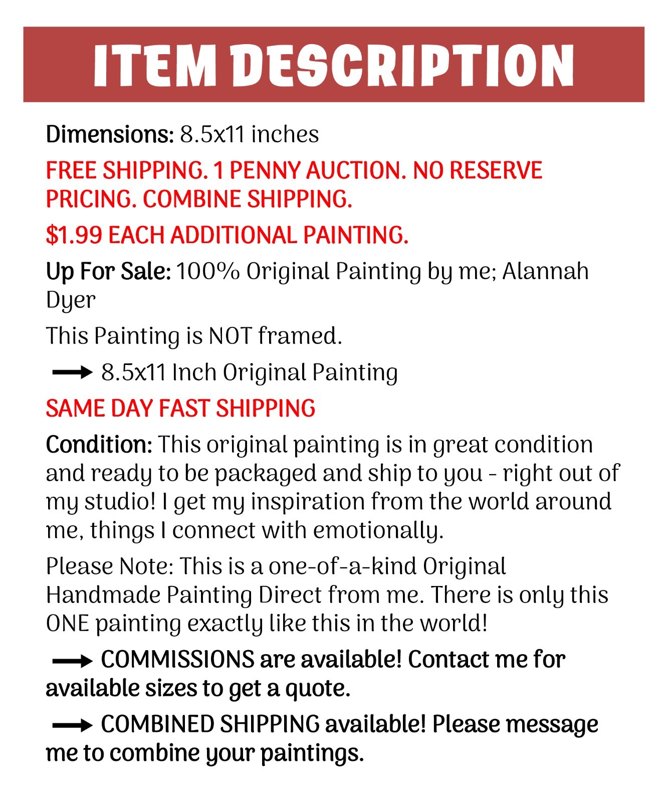 Four Fish Red Painting By Alannah Dyer- Acrylic 8.5×11 in Beautiful Fishing