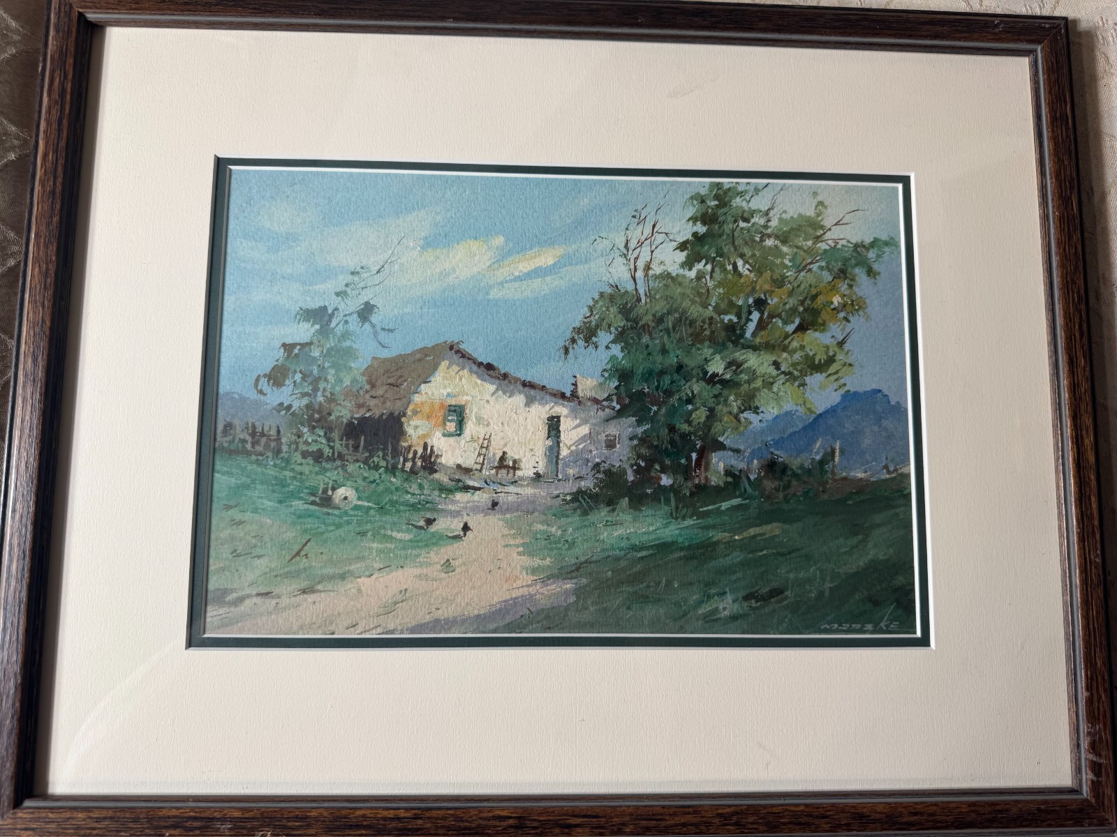 Original Signed Monzke? Rural Cottage Landscape Scene Oil Painting Framed