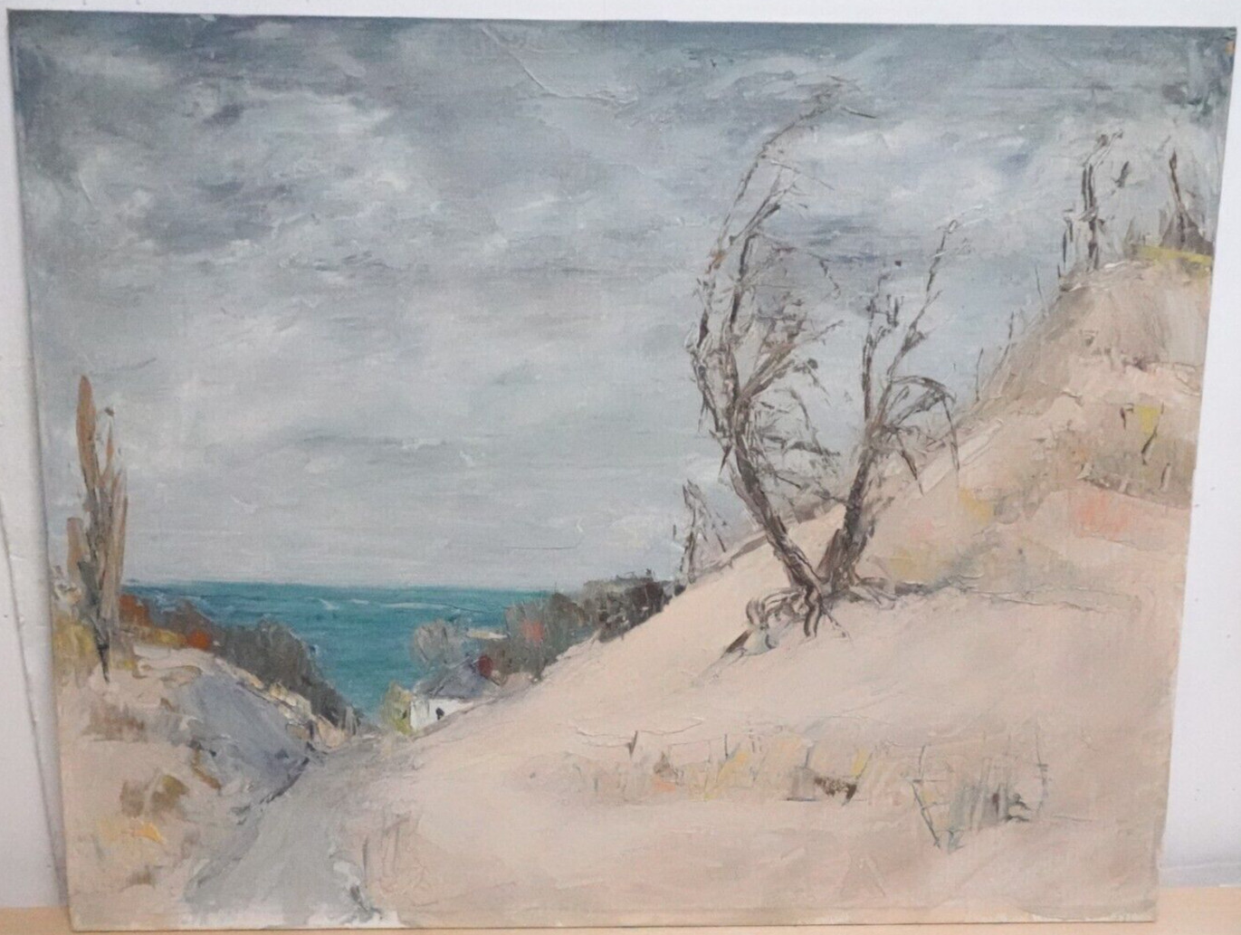 SANDY BEACH OCEANVIEW SCENE HOMESTEAD LANDSCAPE PAINTING UNSIGNED