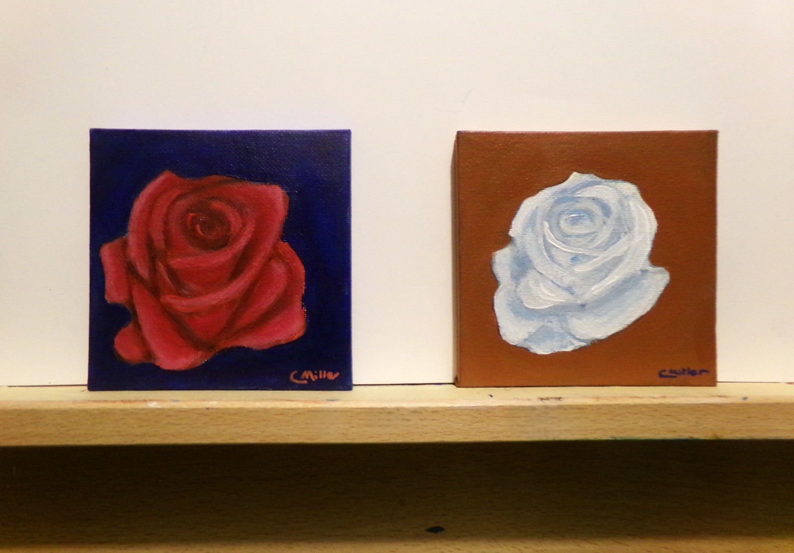 Original Painting Set of Roses Red & White Flowers 4×4 Small Modern Wall Art