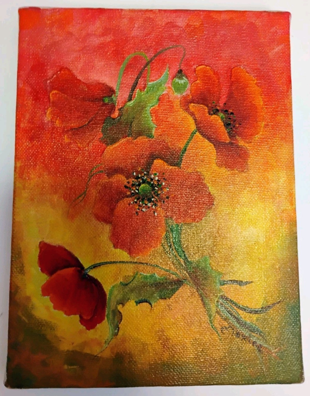 Original Maxine Couron Poppy Flower Canvas Painting Oregon Artist Fine Art