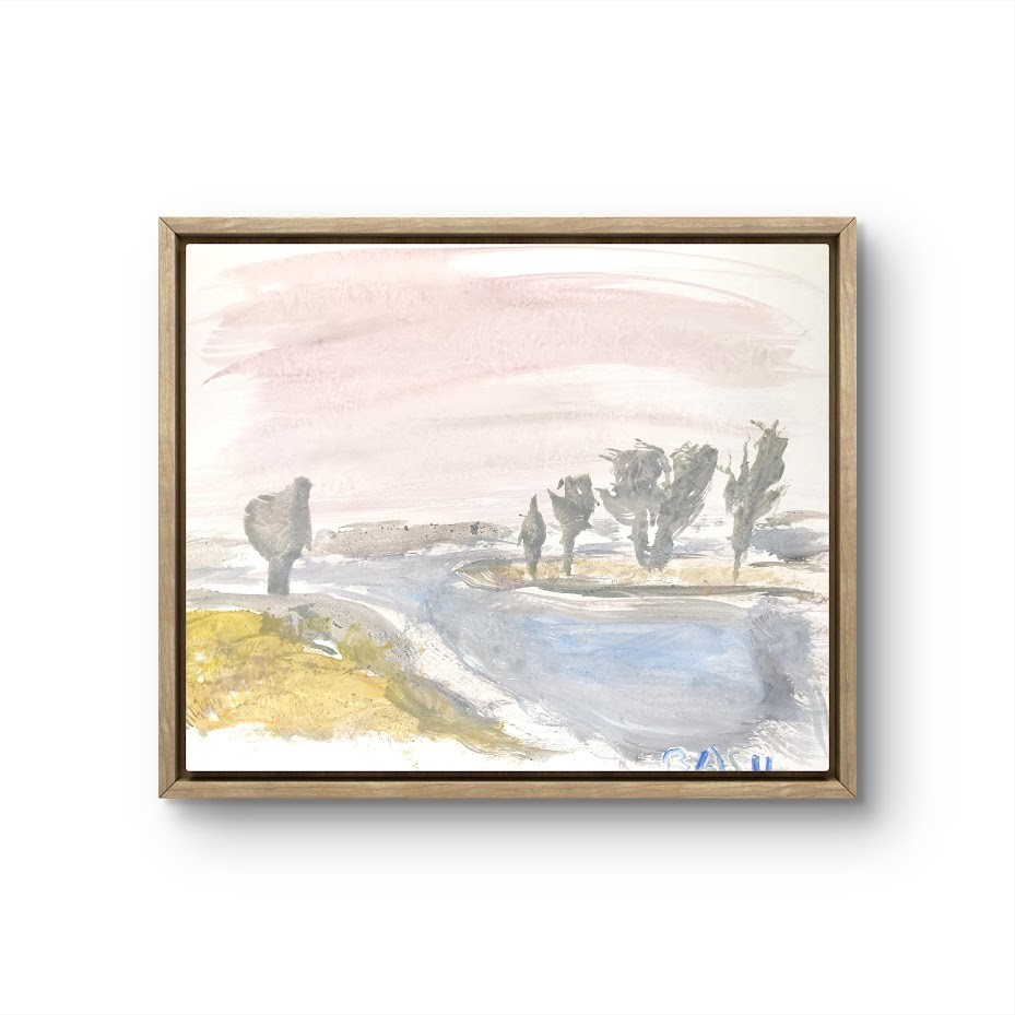 River Dividing Trees Modern Expressionist Original Abstract 11×14 Paper