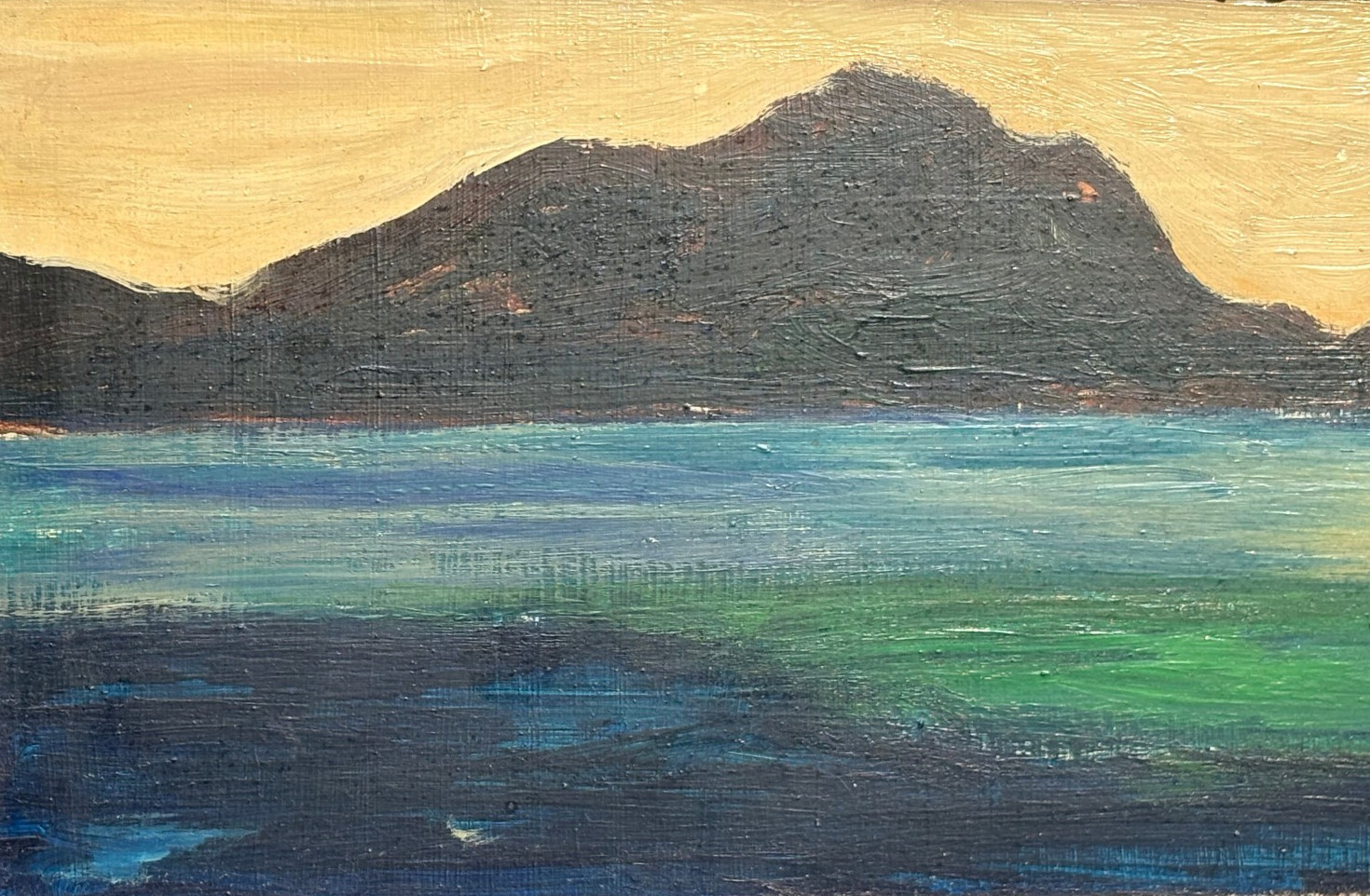 Water Reflections Below a Mountain Range Oil Painting-C. 950s-Maxim Bugzester