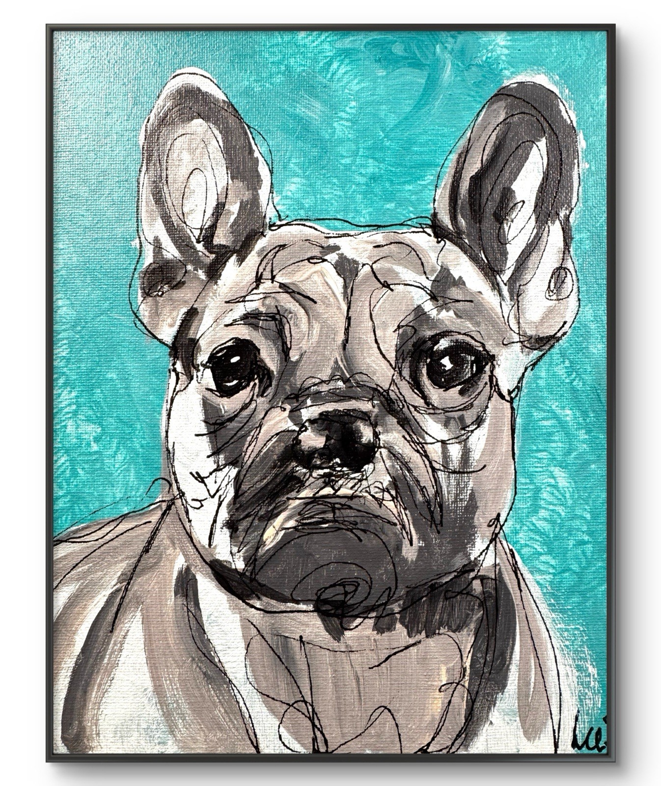 Original Abstract Expressionism 8×10 Frenchie Dog Handmade Signed Fine Art 107