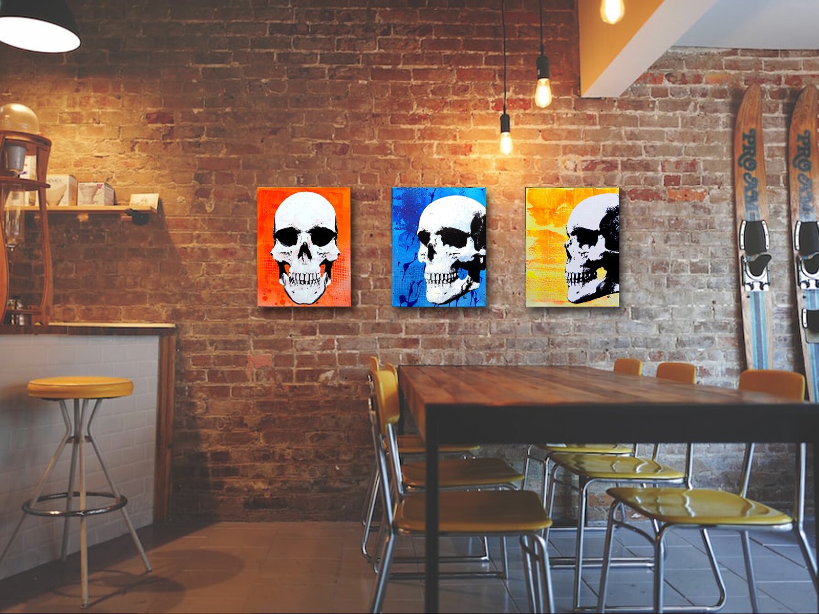 Original Skull Painting – POP ART – With UV Blacklight Bulb – 11×14 (set of 3)