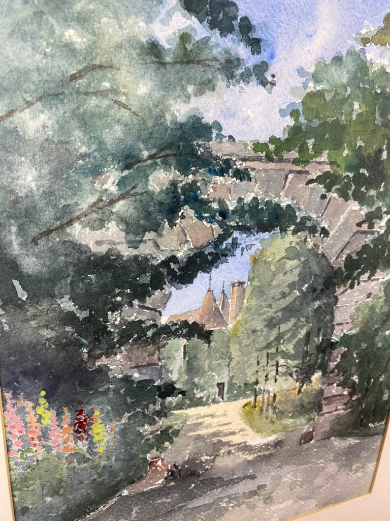 Vintage F.W. Church Watercolor Painting Stone Archway Landscape Mat Size 14×21″