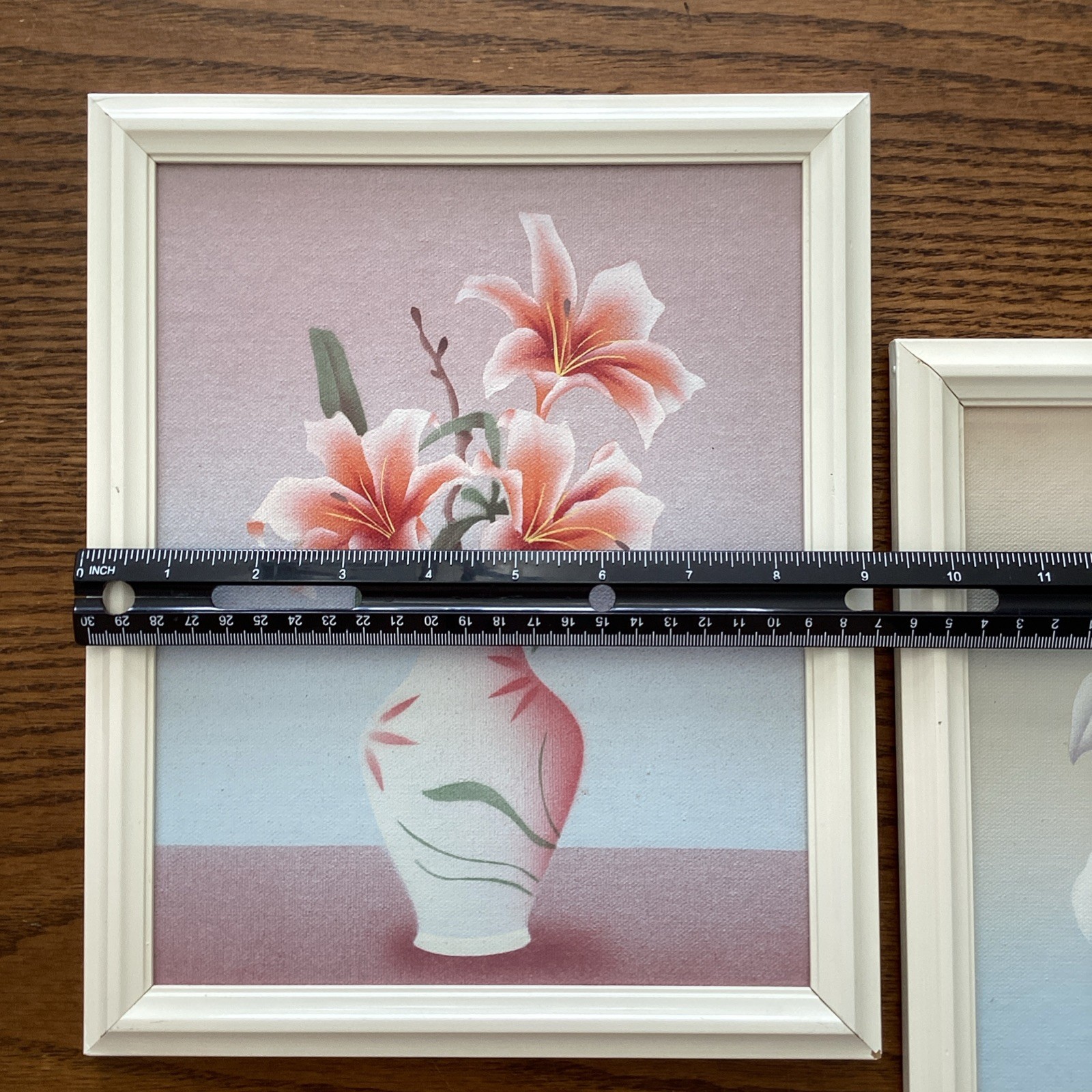 2 Vintage Framed Art Floral Still Life Painting Tiger & Peace Lily Set of 2