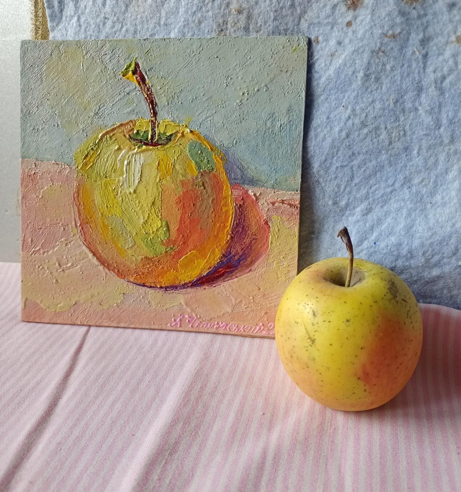 Apple Impasto Painting Original Art Impression Oil Painting 6 x 6 in