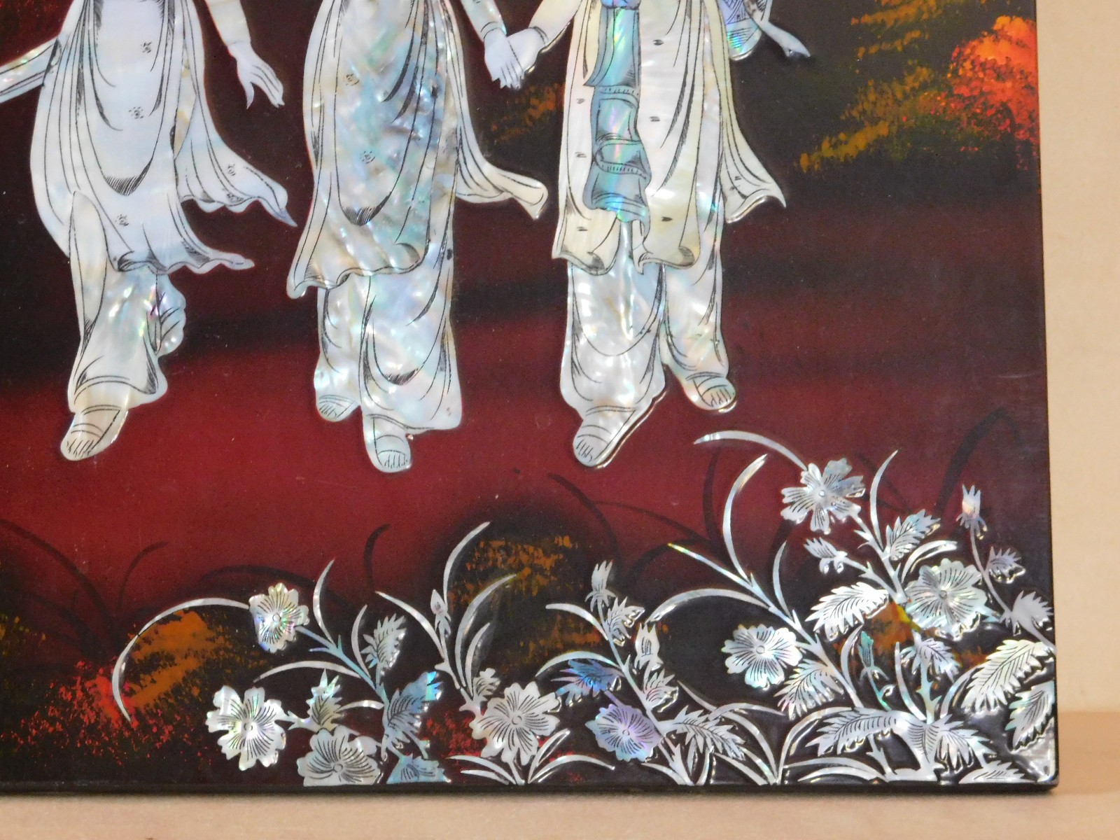 Asian Vietnamese Lacquer Piece Artwork 23″ x 15″ women wearing the Ao Dai