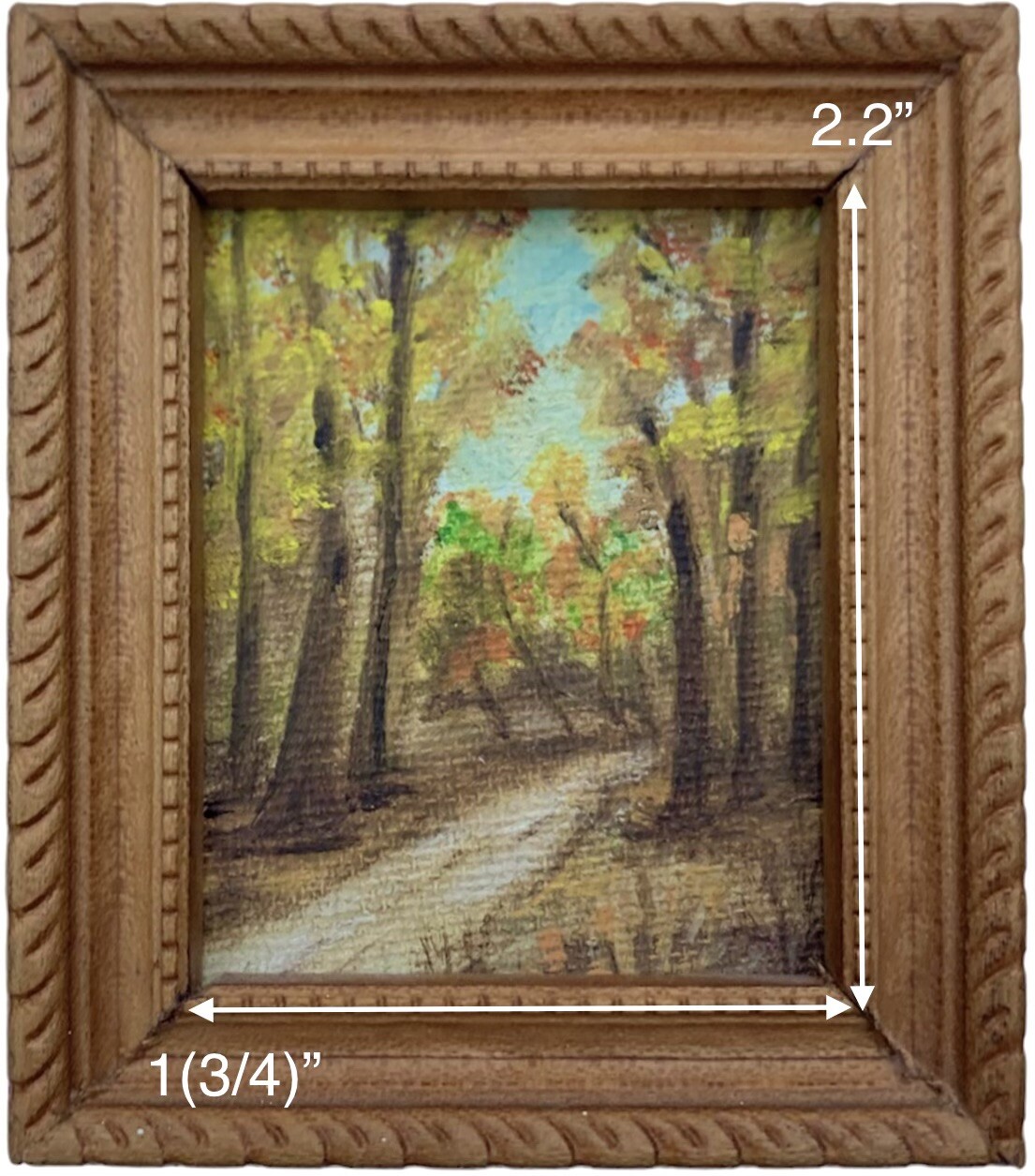 Painting Path in the Forest Miniature Oil Illustration Landscape on Easel Stand
