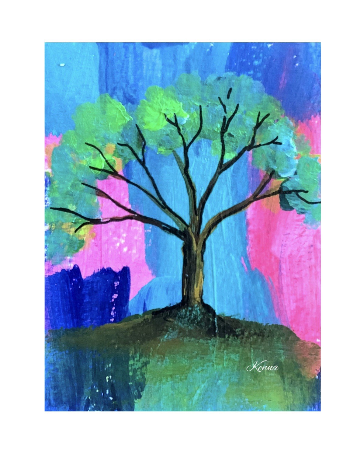 ACEO By Kenna Original Painting In Acrylics Tree 2.5” X 3.5” Signed ÀTC