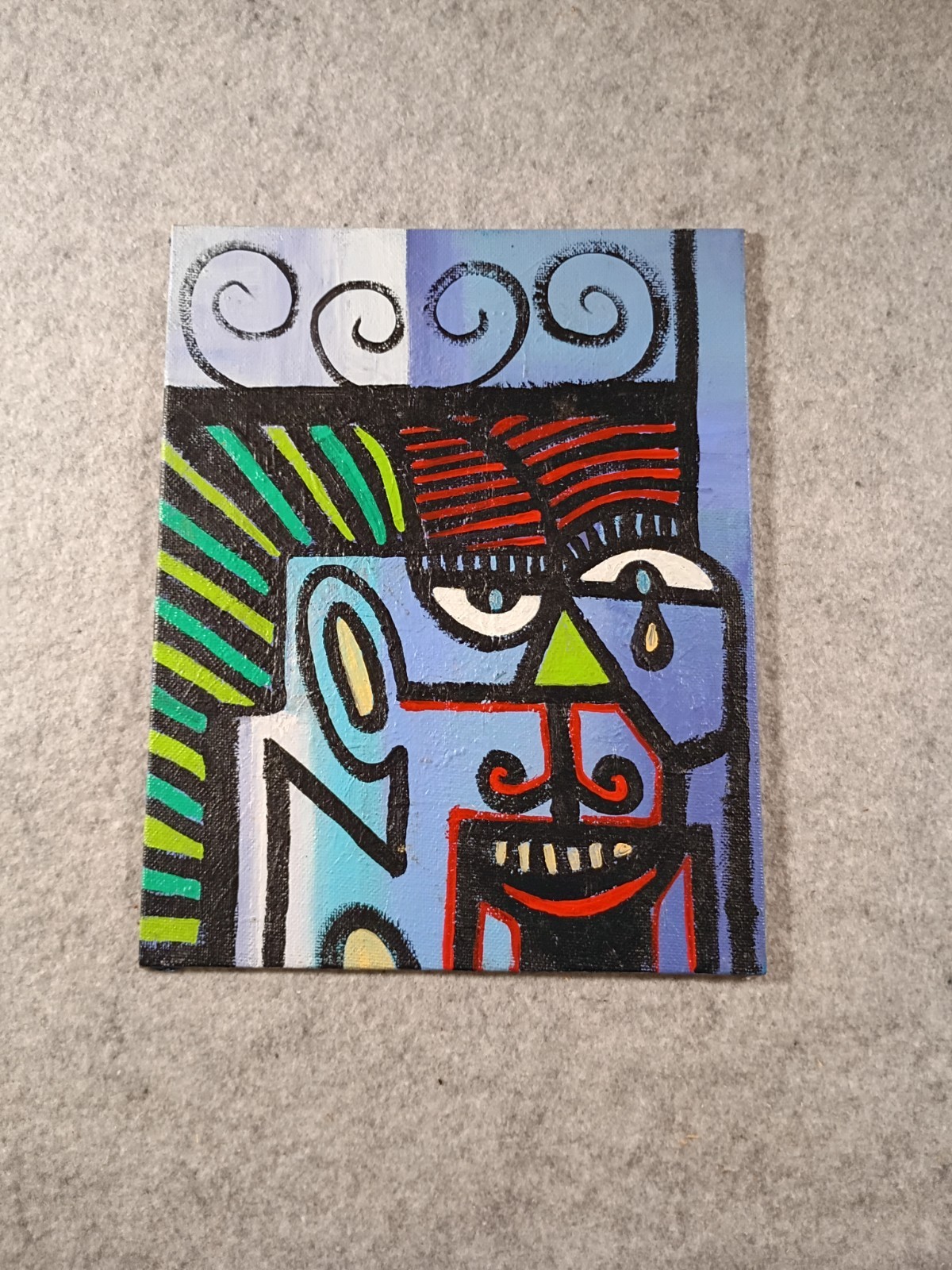 Original Vintage Modern Geometric 80s 90s Acrylic Painting on Canvas Board 8×10″
