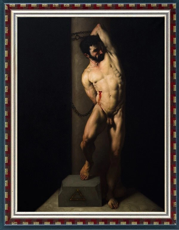 Handmade original Oil Painting art boy male nude men on canvas 24″x36″