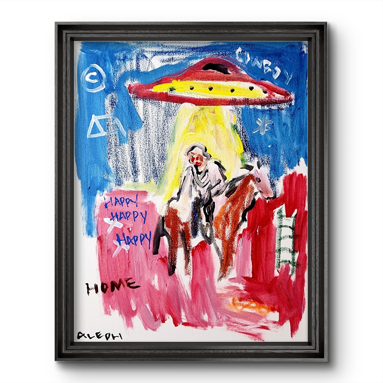 Aleph Original Art Ufo Cowboy 14×11 Abstract Expressionist Painting Canvas