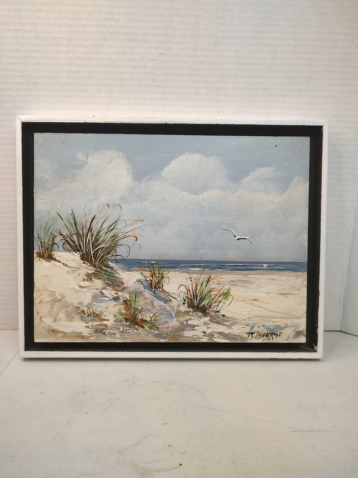 Reba Inverso Seascape Oil Painting Beach Seashore Seagulls Nautical Art Framed