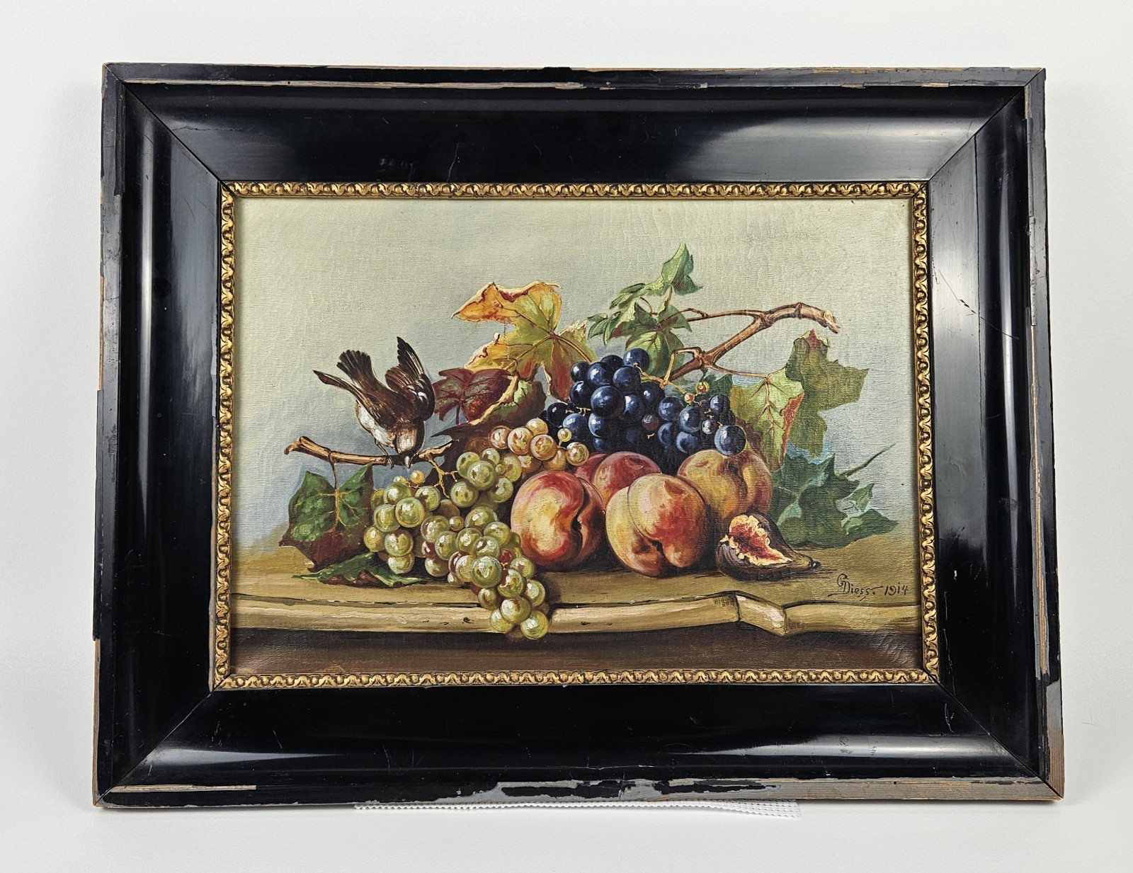 1914 Antique Oil On Canvas Classic Fruit Still Life Reproduction Framed *Read*