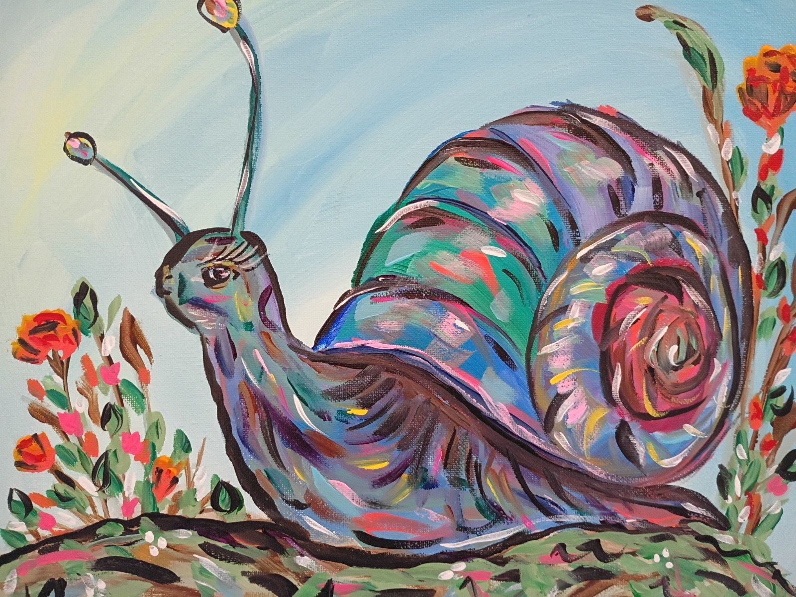 Colorful Snail 11×14 Canvas Original Art Expressionism Abstract Bold Color Kids