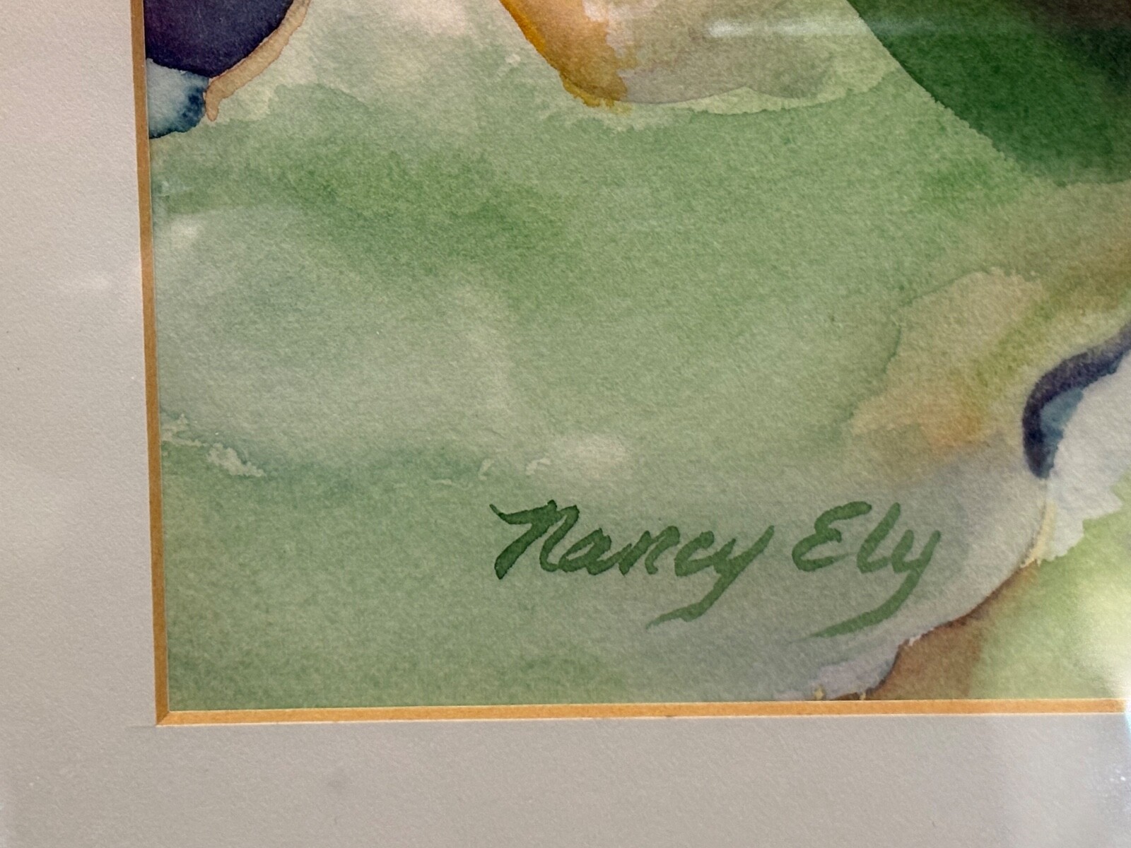 ORIGINAL NANCY ELY WATER LILLY SIGNED WATERCOLOR FRAMED AND MATTED 23” X 19”