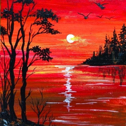 ACEO Original Landscape Nature Tree Sky Pop Art Card Acrylic Hand Painting NEW