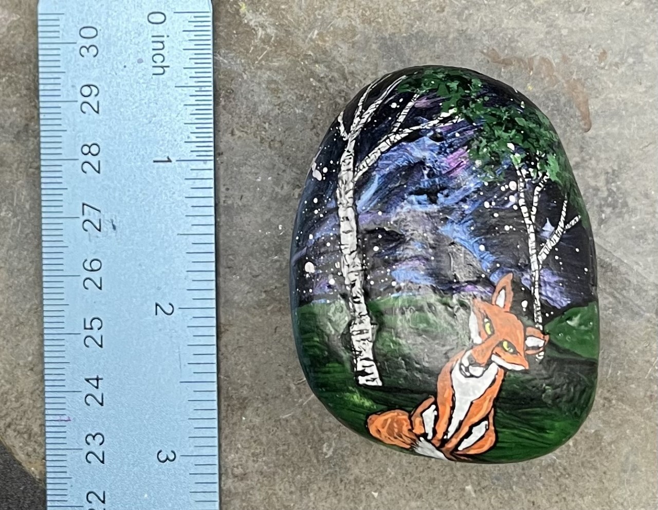 HAND PAINTED RIVER STONE ART «Nature Scene Fox» by Yellow Paw Collectible Rocks