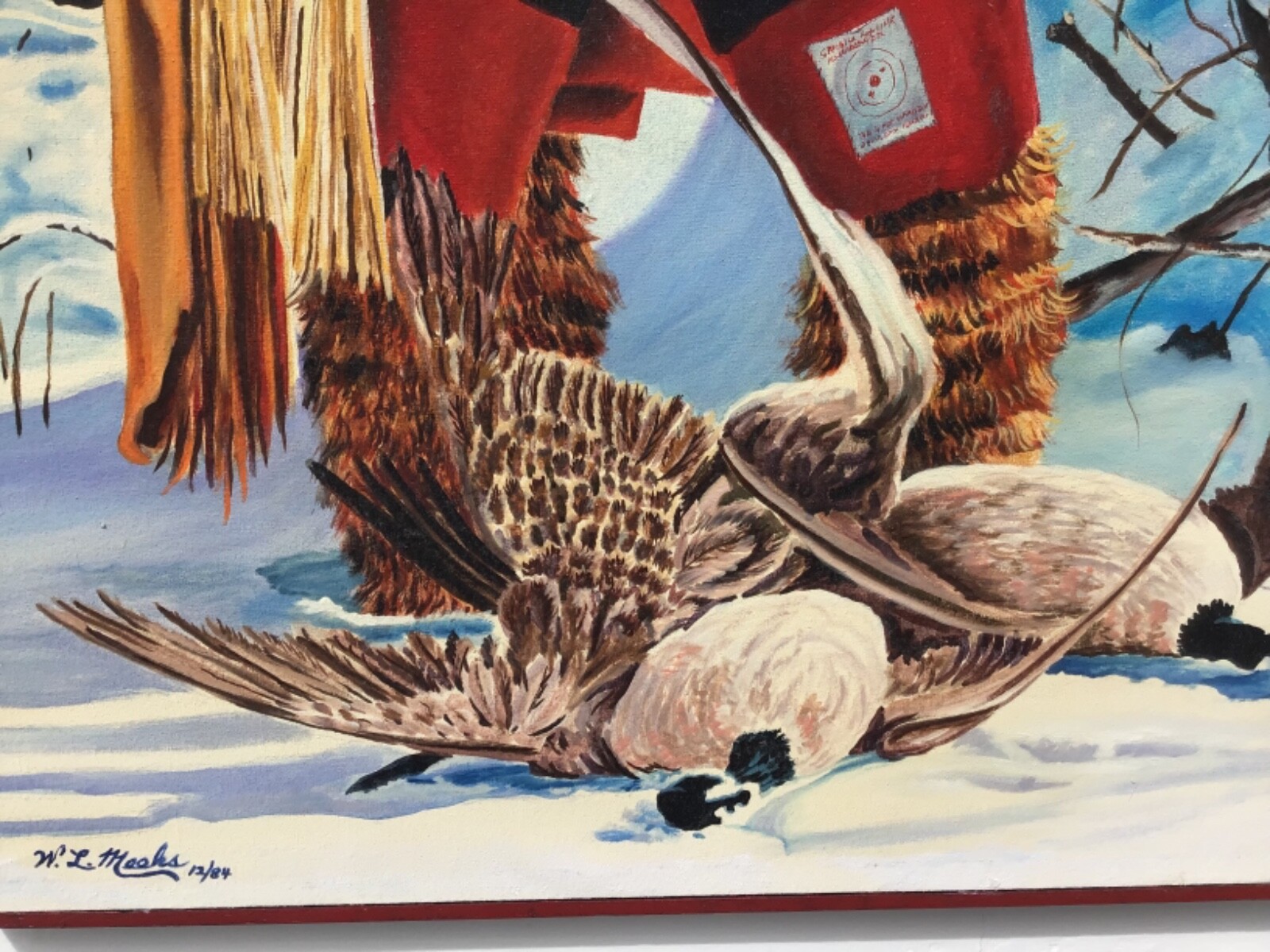 Large W.L. Meeks Hunter/Trapper Oil/Canvas 49″x 37″