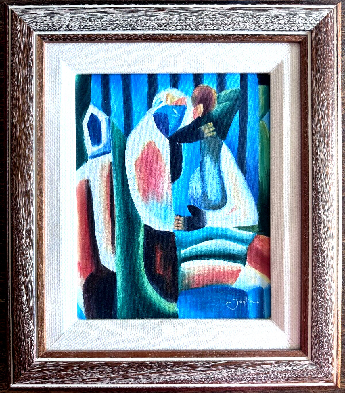 Signed Abstract Painting on Canvas Modern Art Vibrant Figures
