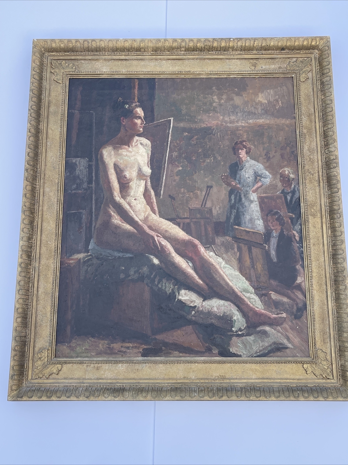 ANTIQUE PAINTING 1930’S Class STUDIO PORTRAIT PRETTY WOMAN FEMALE MODEL MYSTERY