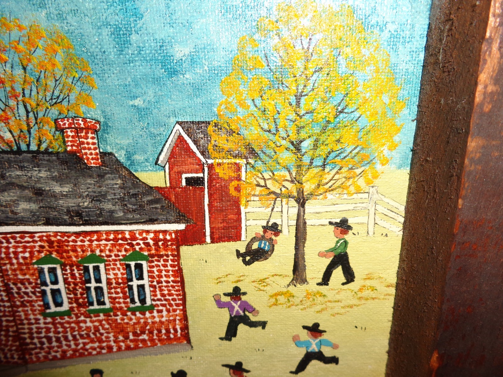 Dolores Hackenberger Oil on Board Amish One Room School House, Signed
