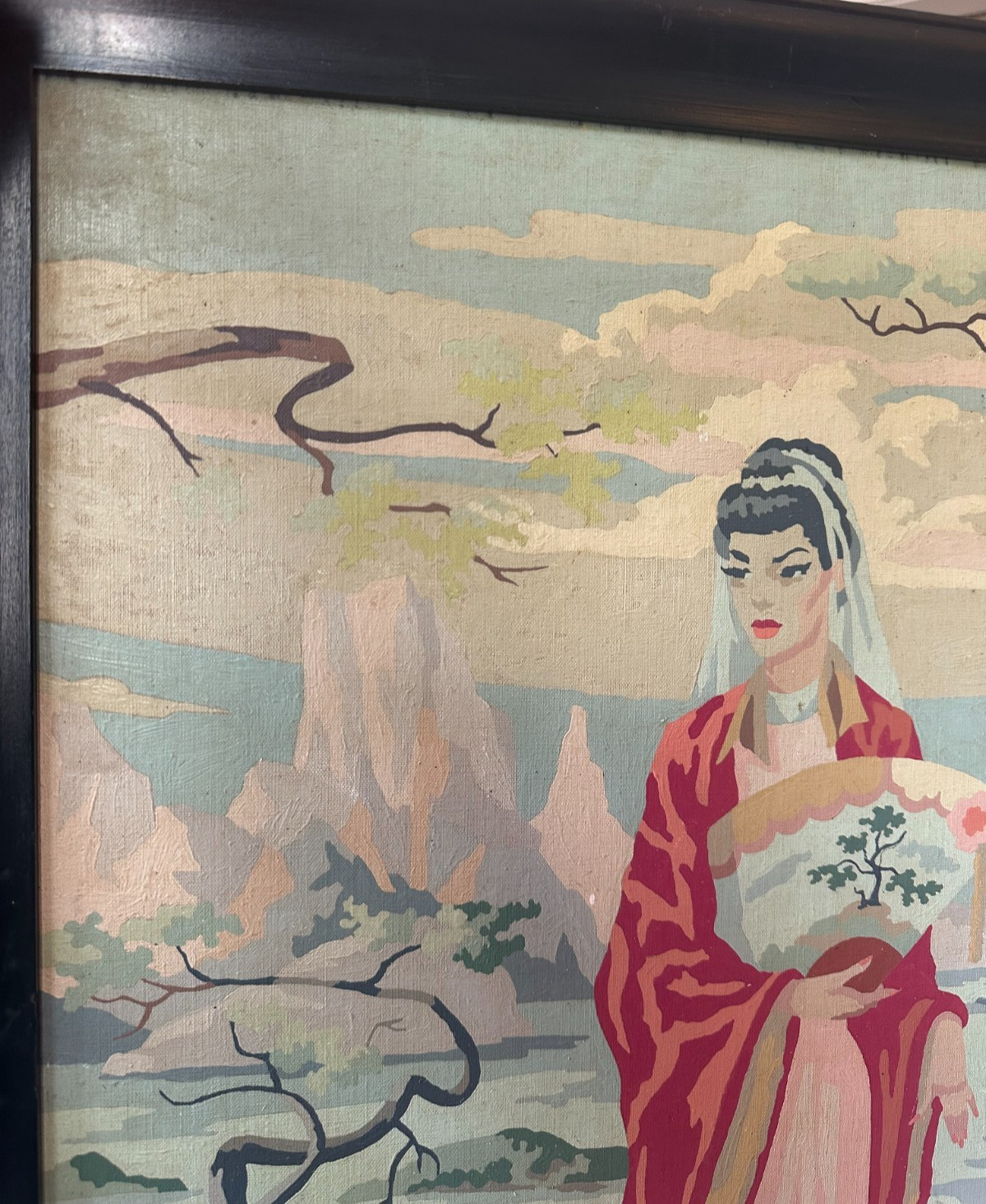 Vtg Paint By Numbers Oriental Princess Geisha Asian 1960’s FrameArt Land Paintin