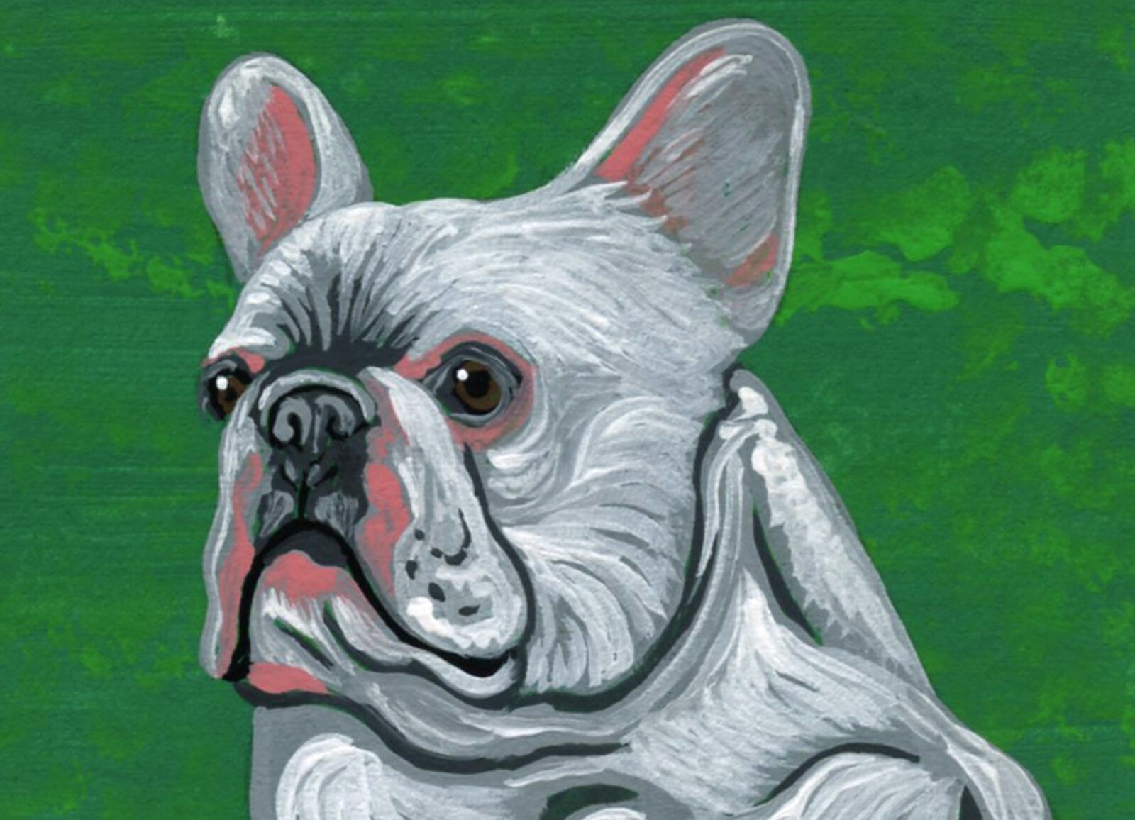 ACEO ATC Original Miniature Painting White French Bulldog Pet Dog Art-C. Smale