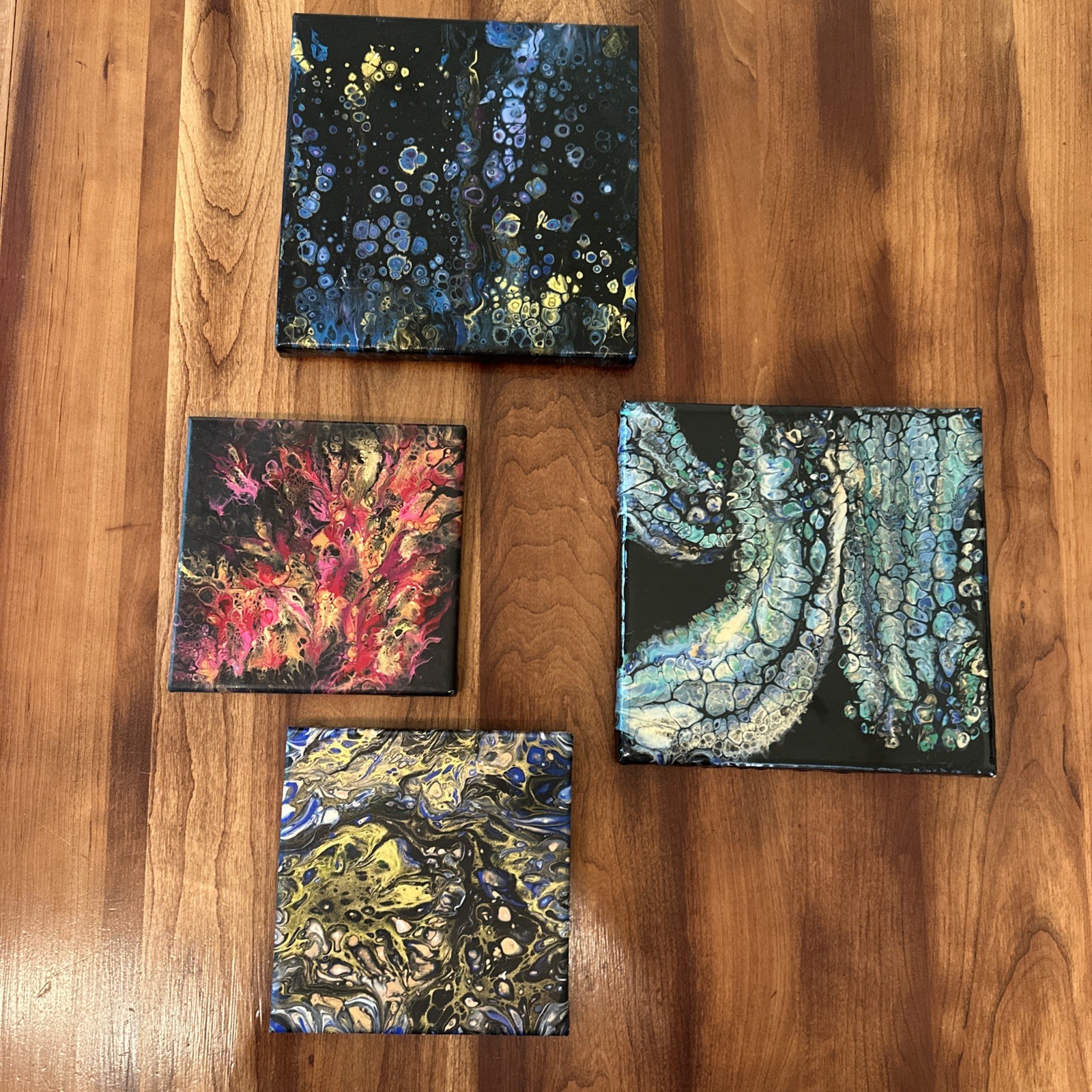 Abstract Acrylic Pour Fluid Art Painting Original Wall Decor Lot Of 4
