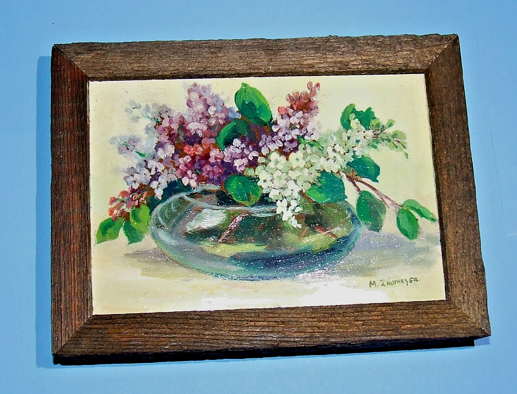 Vintage M. Zaumeyer Signed Miniature Oil Painting On Board Floral Still Life