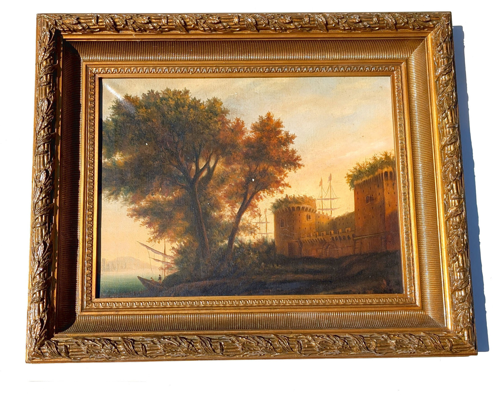 Antique XIX Cent. Italian Neapolitan School Bay Of Naples Vesuvius Oil Painting