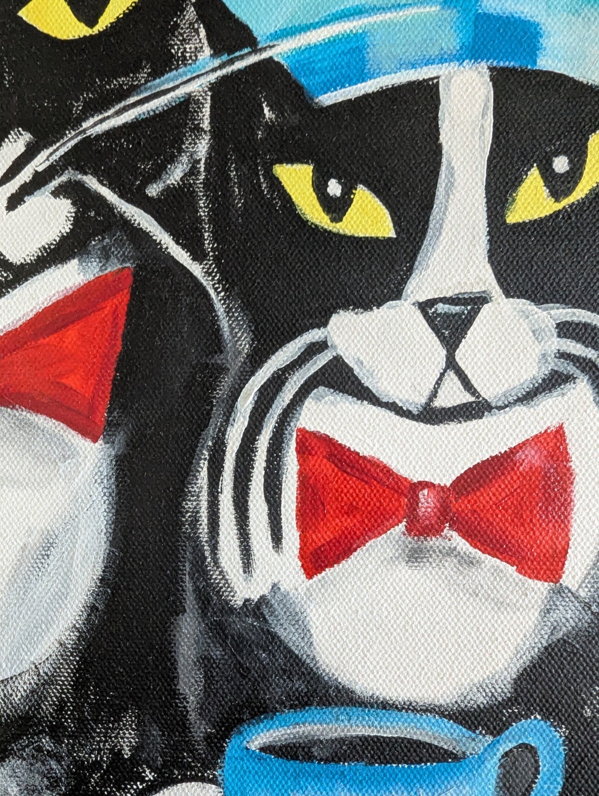 Cat Painting Original Collectible Modern Tuxedo Coffee Folk Art Samantha McLean