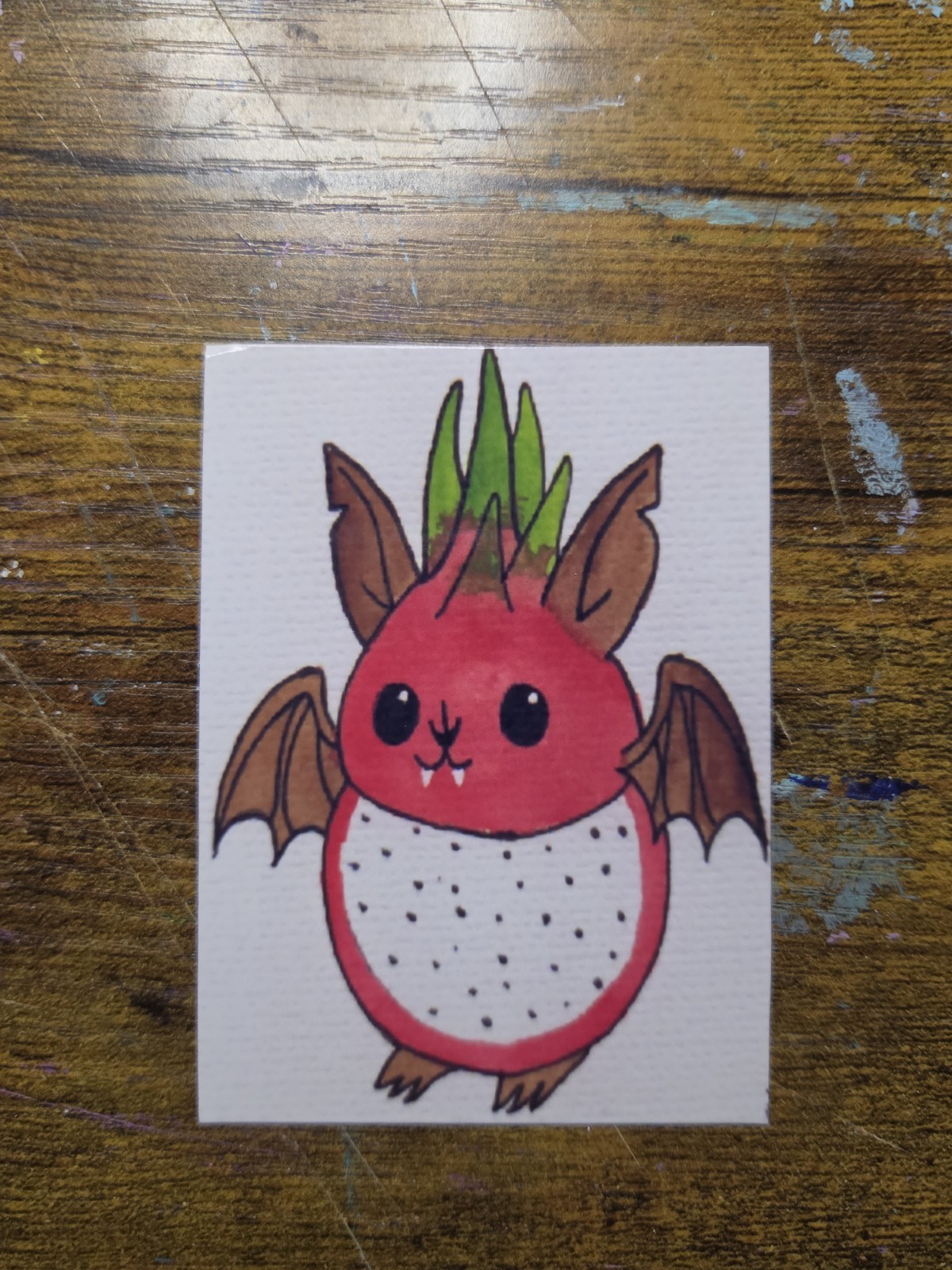 ACEO Art Print* Mini Watercolor «Dragon fruit Bat» By El_duderino_art