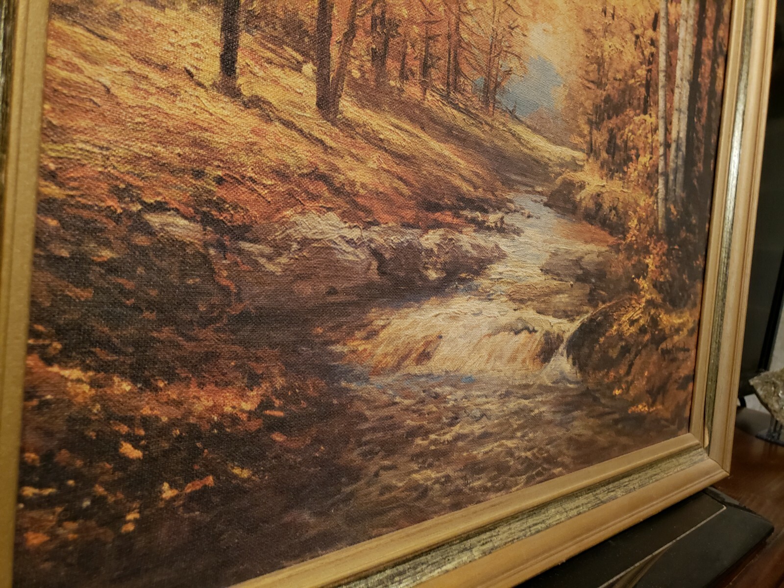 VINTAGE ART Robert Wood Framed art fall autum reproduction print 21 X 27” SIGNED
