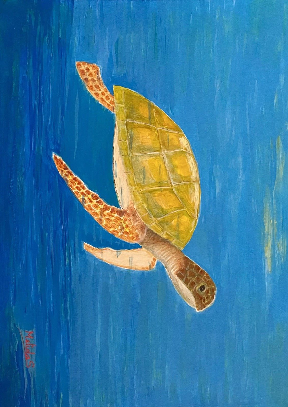 ORIGINAL SEA TURTLE Painting, Underwater Marine Life Art Ocean Animal Gift 9X12